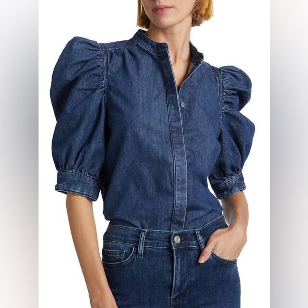 Frame Denim Blue Puff Sleeve Button Down Shirt
